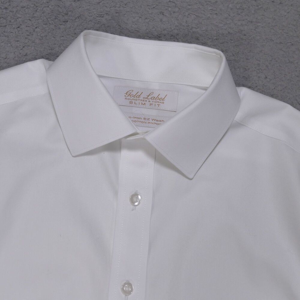 Roundtree Yorke Gold Label Shirt Mens 14.5-33 SLIM White Button Up Long Sleeve
